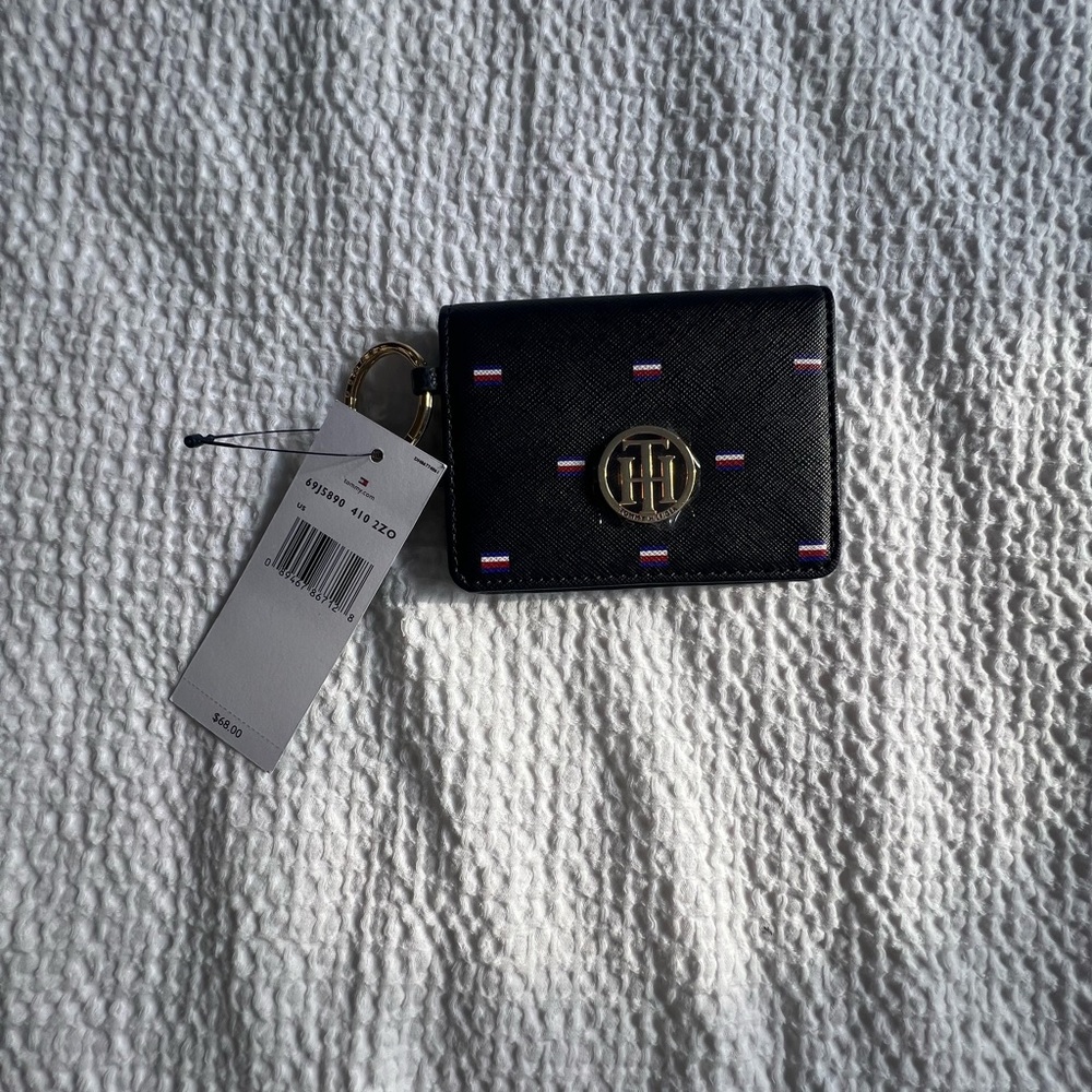 Tommy Hilfiger Black and Blue Key Card Holder with Gold Logo